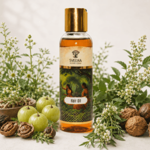 Nourish your locks with Sveera Ayurveda Hair Oil, a divine blend for luscious, healthy hair. Embrace the beauty of natural nourishment for vibrant and strong strands. Elevate your hair care routine with the goodness of this enriching herbal infusion.