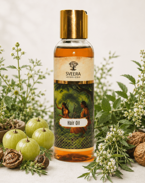 Nourish your locks with Sveera Ayurveda Hair Oil, a divine blend for luscious, healthy hair. Embrace the beauty of natural nourishment for vibrant and strong strands. Elevate your hair care routine with the goodness of this enriching herbal infusion.