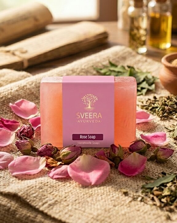 Experience the luxury of roses with every wash.Sveera Ayurevda Rose Soap is a gentle, Ayurvedic beauty bar crafted with natural rose extracts and nourishing oils that cleanse, hydrate, and rejuvenate your skin—giving you a soft, radiant glow every day.